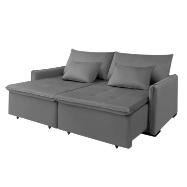 Imagem de Sofá Cama Slim New Roma 2 Mts Veludo Molas Bonnel Com Pillow Cor:cinza