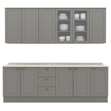 Imagem de Cozinha Modulada 9 Pecas 240 Cm Ce856 Americana Henn Cinza Calcare