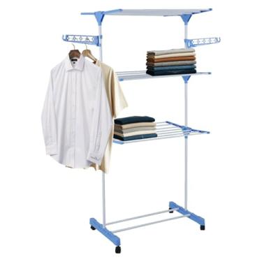 Imagem de Super Varal de Chão Grande 3 Andares Regulável Dobrável Com Rodas Camiseta Toalha Calça
