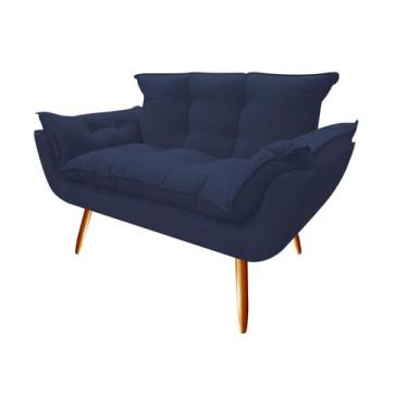 Imagem de Namoradeira Decorativa Opala Suede Azul Marinho 2 Lugares Pés Madeira 