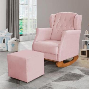 Imagem de Poltrona Amamentação Balanço Descanso Helena Com Puff Veludo Rosa Twde