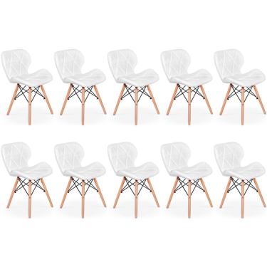 Imagem de Kit 10 Cadeiras De Jantar Charles Eames Slim Wood Estofada - Branco
