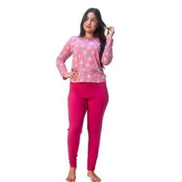 Imagem de Pijama Blusa Manga Comprida Estampada e Calça Lisa Confortável Frio In