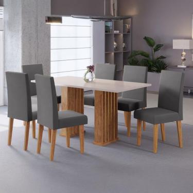 Imagem de Mesa de Jantar 6 Lugares Ripado Luxe Mel/Blonde/Cinza - Viero Móveis, 