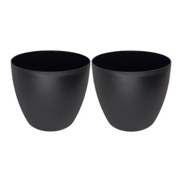 Imagem de Kit Vaso Cachepot de Mesa Redondo 15x12cm Preto 1,8L - Oxford
