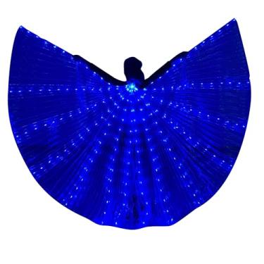 Imagem de W WINTMING Fantasia feminina de Natal de Halloween com asas de dança do ventre com luzes LED Isis Wings, Azul, 40INCH