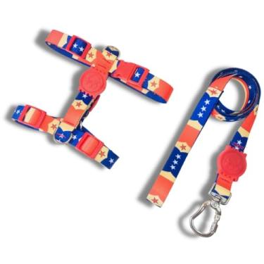 Imagem de Coleira Peitoral Tipo H para Cães - Anti-Puxão com Guia de 1,10m | Varias Estampas (Mulher Maravilha,P)