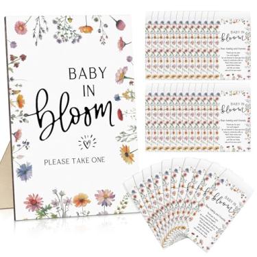 Imagem de Maitys 100 pacotes de sementes para chá de bebê, lembrancinhas para convidados Baby in Bloom, placa de madeira, envelopes autoadesivos, decoração de armazenamento, sem sementes (flores silvestres