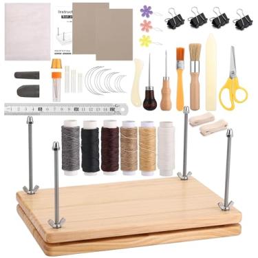 Imagem de Yoption 53 kits de encadernação de livros, prensa de livros de madeira 29 x 19 cm, materiais de encadernação de livros com pasta de osso, furador, agulhas, linha encerada para encadernação de livros