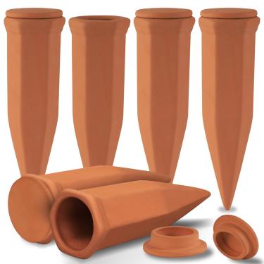 Imagem de Soilagua Grandes pontas de irrigação de terracota com tampas, irrigador automático de plantas para uso interno e externo, sistema de dispositivos de irrigação de plantas de argila para férias