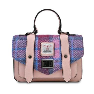 Imagem de Islander Mini bolsa Harris Tweed, bolsa feminina, aba e couro de microfibra, Tartã rosa e azul