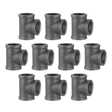 Imagem de Home TZH Camiseta de encaixe de tubo de 0,9 cm, pacote com 10 DN20 ferro maleável fundido cinza roscado para prateleira vintage Steampunk suporte de prateleira DIY encanamento decoração de móveis (10