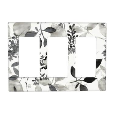 Imagem de Ujkrvesj Branco cinza folha de eucalipto 3 gangues capas decorativas para interruptor de luz floral placas de parede elétricas placa frontal para quarto, banheiro, casa
