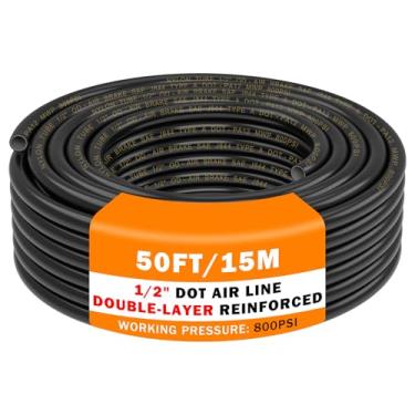 Imagem de CheeMuii Linha de ar DOT de camada dupla de 1,27 m 1/5.1 cm Premium PA12 Nylon 1/2 tubulação pneumática SAE J844 DOT Mangueira de ar 15 metros 1/2 polegada OD Linha de mangueira de tubo de ar