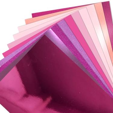 Imagem de Pacote com 30 folhas de papel cartolina rosa, 20,32 x 30,5 cm, papel brilhante metálico com glitter, 250 gsm/41,7 kg para fazer cartões, material de álbum de recortes de origami