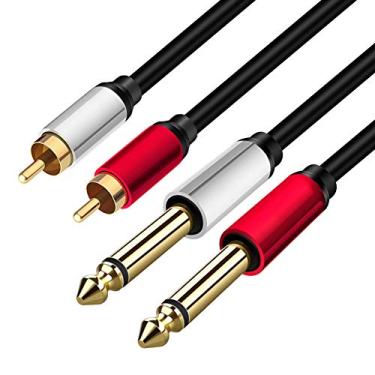Imagem de Yeung Qee 2 x 6,35 mm para cabo 2RCA, conector estéreo TS, duplo, 1/4 polegada, macho para 2 RCA macho adaptador divisor de cabo de áudio estéreo, Preto, 10ft/3m