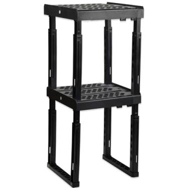 Imagem de Svartur Prateleira organizadora de armário com altura e largura ajustáveis, prateleira de armário estreita empilhável para armário escolar, armários de academia ou organização embaixo da pia, preta