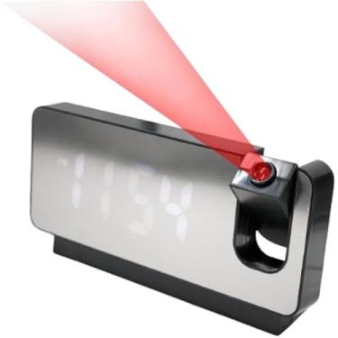 Imagem de Relógio Alarme Led Espelhado Com Projetor De Hora No Teto USB Tipo C Digital De Mesa Cama Temperatura E Data Para Dormir