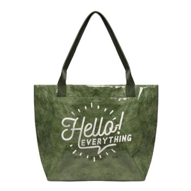 Imagem de Arkefi Bolsa grande de PVC para mulheres, bolsas transparentes, letras plásticas, impressas, bolsa de papel kraft, Hobo, para trabalho e viagens, Verde