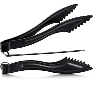 Imagem de Conjunto de 2 pinças de gancho de aço inoxidável com pinças de carvão de metal narguile shisha carvões pinças com acessórios de gancho de pôquer longo (preto)