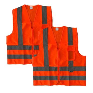 Imagem de Colete Refletivo Laranja EPI Motorista com Ziper e Bolso - XG