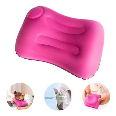 Imagem de Travesseiro Rosa Almofada De Viagem Com Inflador Integrado