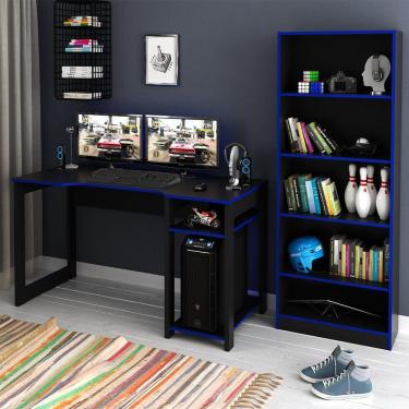 Imagem de Mesa E Armário Para Escritório Cool Mdp Preto/Azul