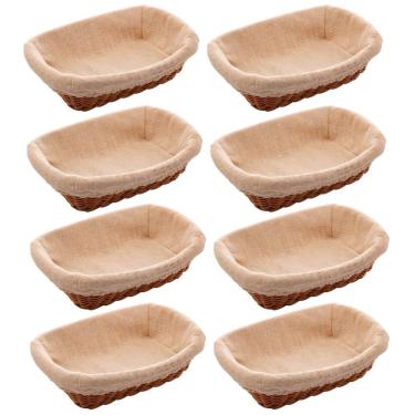 Imagem de Kit 8 Cestas Porta Pão 24,5x17cm Lyor Plástico Rattan Tecido Mesa Posta Hotel