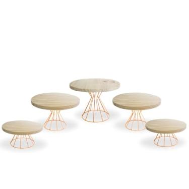 Imagem de kit de boleira 5 peças Dourado feito em ferro e madeira pinus crú (ROSE GOLD)