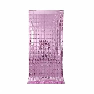 Imagem de KIT 2 Cortina Metalizada 2x1m para Festa Painel Decorativo Quadrado para Aniversário, Casamento, Balada, Fundo para Fotos (ROSA CLARO)