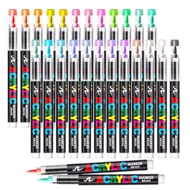 Imagem de Kit 24 Canetas Brush Pen Pincel Acrílica Marcador Permanente Colorida Lettering Ponta Flexível (Multicolorido)
