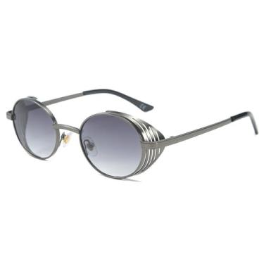 Imagem de Óculos de sol vintage punk oval feminino masculino redondo óculos de sol feminino steampunk retrô óculos de grau UV400, C2, tamanho único