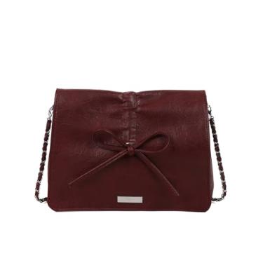Imagem de RoseSeek Bolsa feminina de ombro com aba com laço e alça superior quadrada nas axilas bolsa elegante, Borgonha, One Size, Macio