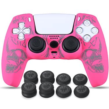 Imagem de YoRHa Capa de silicone esculpida a laser para controle PS5 x 1 (caveiras cinza PiB) com punhos exclusivos para polegar x 8