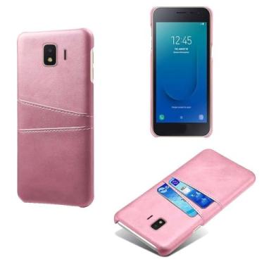 Imagem de Capas Compatível com Samsung Galaxy J2 CORE,Caso de couro PU-Tampa de telefone a prova de choque com 2 slots de cartão,Proteção anti-impressão digital e anti-gota-Pink