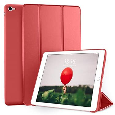 Imagem de DTTO Capa para iPad Air 2 (lançado em 2014), capa inteligente ultrafina e leve com suporte triplo com capa traseira de TPU macio flexível para Apple iPad Air 2 (modelo A1566/A1567), vermelha