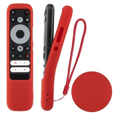 Imagem de Capa para controle remoto de voz inteligente T-CL RC902N FMR1, capa de silicone apenas para controle remoto T-CL RC902N FMR1 à prova de choque, capa antiperda com laço (vermelho)