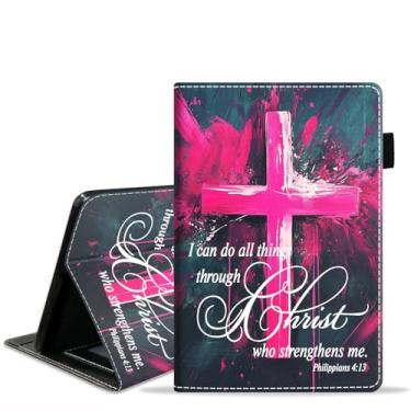 Imagem de JDHJFBFJNP Capa para tablet Amazon Fire Max 11 (11 polegadas, 13ª geração, versão 2023) com slot para cartão e hibernar/despertar automático - capa fólio fina de couro PU, versículo bíblico da Cruz