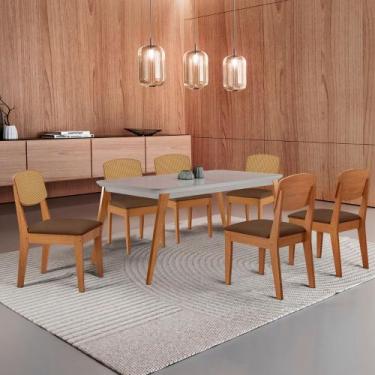 Imagem de Mesa de Jantar Copper 180cm Tampo Canto Copo MDF Vidro com 6 Cadeiras 