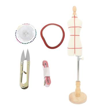 Imagem de Feminino manequim torso vestido forma altura ajustável leve costura portátil Display Stand para alfaiates nupcial lojas fotografia madeira sólida base tecido aço inoxidável 47 (1/3 da escala)