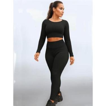 Imagem de Conjunto Blusa Manga Longa e Legging Canelada Alto Relevo Ultra Premium New Chill-Feminino