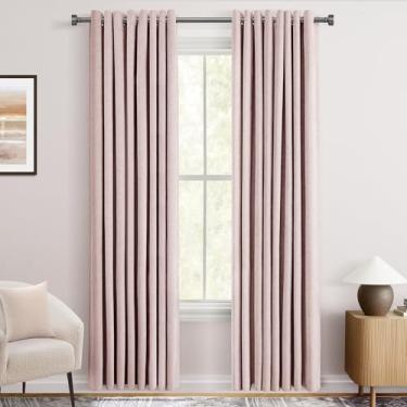 Imagem de Cortinas de veludo blecaute rosa blush 244 cm de comprimento para sala de estar, ilhós, bloqueio de luz, isolamento térmico, rústico, texturizado, moderno, elegante, luxuoso, berçário, meninas, 2