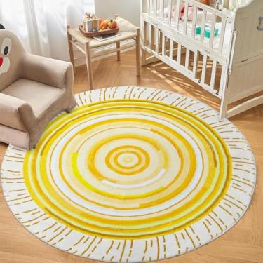 Imagem de USTIDE Tapete redondo para brincar com pirulito amarelo de 1,2 m para sala de jogos interna, tapete colorido antiderrapante para sala de estar e quarto