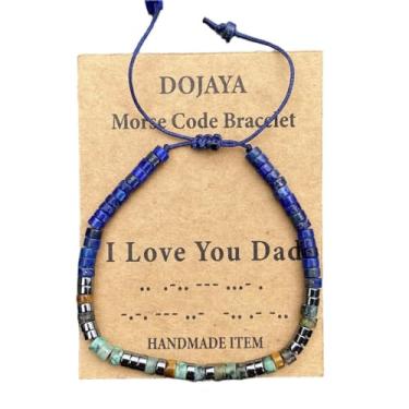 Imagem de DOJAYA Pulseira ajustável com código Morse I Love You Dad, lápis-lazúli de 2 x 4 mm com contas étnicas boêmias turquesa africanas, presente para o pai, joia personalizada para o dia dos pais, Medium