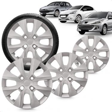 Imagem de Kit 4 Calotas Peugeot 206 207 208 15 a 16 Aro 14 Prata Cubo Baixo Grid