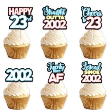 Imagem de 18 peças de topper de cupcake de sobremesa com glitter azul para Straight Outta 2002 Legend Since 2002 suprimentos de decoração temática homens felizes decorações de festa de 23 anos