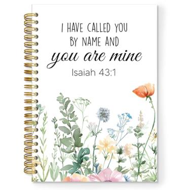 Imagem de TNUW Caderno espiral floral cristão, Bíblia Isaías 43:1, caderno floral para anotações, presentes cristãos para mulheres, diário de capa dura, diário de capa dura, 14 x 21 cm