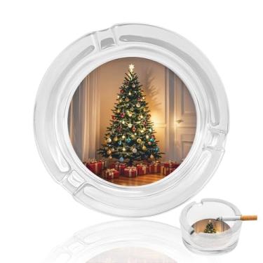 Imagem de Cinzeiro de vidro de cristal adornado para árvore de Natal, cinzeiro redondo de vidro resistente, portátil, decorativo, moderno, cinzeiro para uso em casa, escritório, interior, exterior, pátio