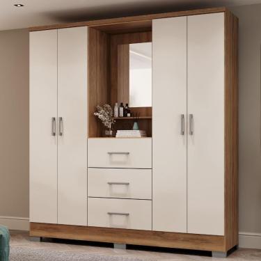 Imagem de Guarda Roupa Casal Com Espelho 4 Portas Roma Carraro Freijó C/ Off White