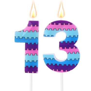 Imagem de Velas de Aniversário Videojogos, Vela com Tema Vibrante de Jogos Topo Bolo Roxo e Azul para Meninos Crianças Artigos Decoração para Festas Aniversário (Número 13)